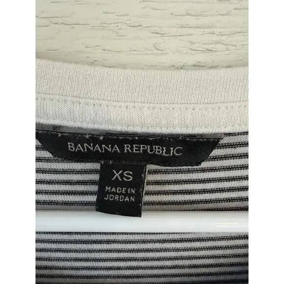 Banana Republic Striped Long Sleeve Top XS Black White Classic Stretch Tee - Picture 3 of 5